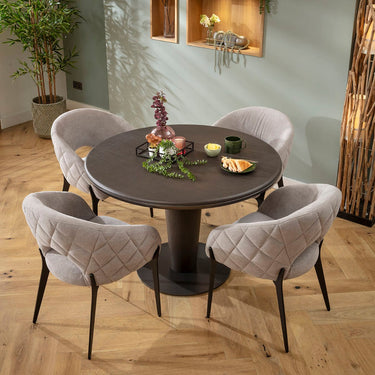 Quatropi Piper & Pluto Contemporary 4 Seater Round Dining Set Grey & Grey Oak Wash