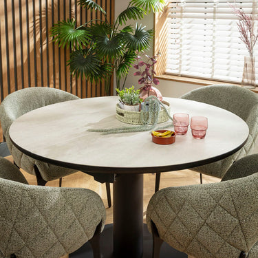 Quatropi Piper & Venus 4 Seater Round Extendable Dining Set Green & Light Grey Ceramic