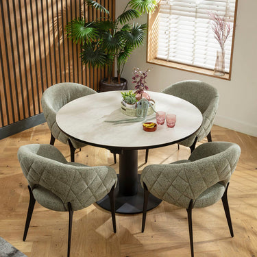 Quatropi Piper & Venus 4 Seater Round Extendable Dining Set Green & Light Grey Ceramic