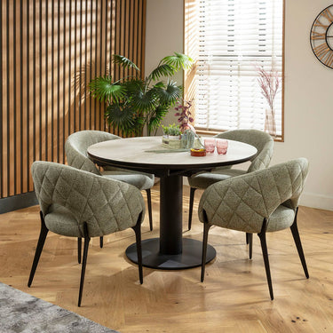 Quatropi Piper & Venus 4 Seater Round Extendable Dining Set Green & Light Grey Ceramic