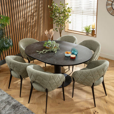 Quatropi Piper & Venus 6 Seater Round Extendable Dining Set Green & Black Ceramic