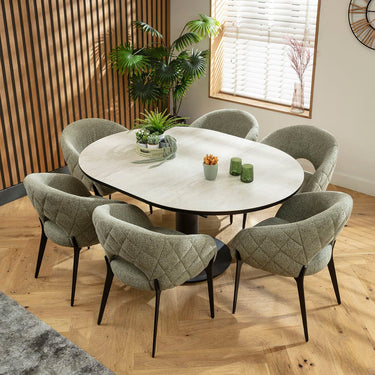 Quatropi Piper & Venus 6 Seater Round Extendable Dining Set Green & Light Grey Ceramic
