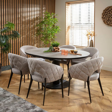 Quatropi Piper & Venus 6 Seater Round Extendable Dining Set Grey Ceramic