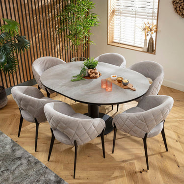 Quatropi Piper & Venus 6 Seater Round Extendable Dining Set Grey Ceramic