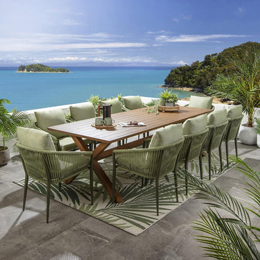 Quatropi Premium 10 Seater Garden Dining Set Green Oak Wood Effect Aluminium