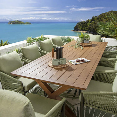 Quatropi Premium 10 Seater Garden Dining Set Green Oak Wood Effect Aluminium