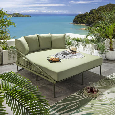 Quatropi Premium 2 Person Double Sun Lounger Sunbed Rope Weave Green 183x166cm