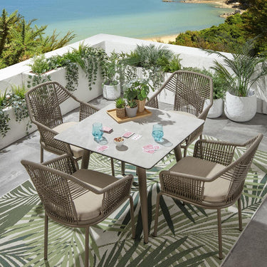 Quatropi Premium 4 Seat Square Ceramic Outdoor Garden Dining Set Aluminium Beige