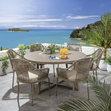 Quatropi Premium 6 Seat Round Garden Table and Chairs Dining Set Aluminium Beige