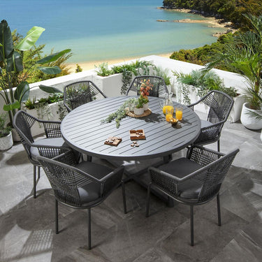 Quatropi Premium 6 Seat Round Garden Table and Chairs Dining Set Aluminium Grey