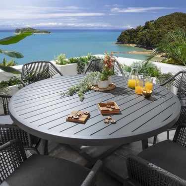 Quatropi Premium 6 Seat Round Garden Table and Chairs Dining Set Aluminium Grey