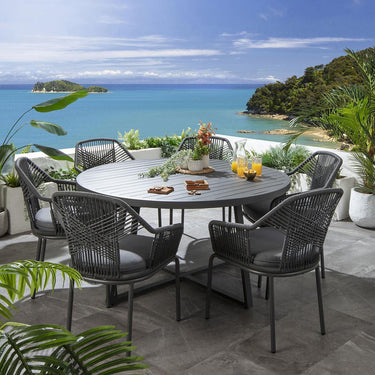 Quatropi Premium 6 Seat Round Garden Table and Chairs Dining Set Aluminium Grey