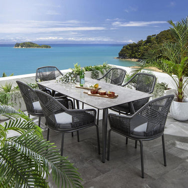 Quatropi Premium 6 Seater Ceramic Outdoor Garden Dining Set Aluminium Grey