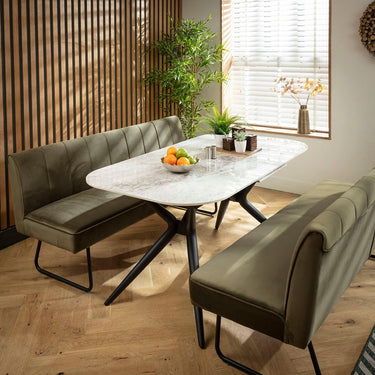 Quatropi Premium 6 Seater Extendable Bench Dining Set Green & Grey Ceramic SBT