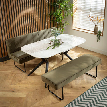 Quatropi Premium 6 Seater Extendable Bench Dining Set Green & Grey Ceramic XBT
