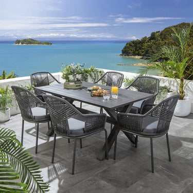 Quatropi Premium 6 Seater Outdoor Garden Dining Set Grey Wood Effect Aluminium