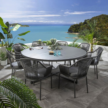 Quatropi Premium 8 Seat Round Garden Table and Chairs Dining Set Aluminium Grey