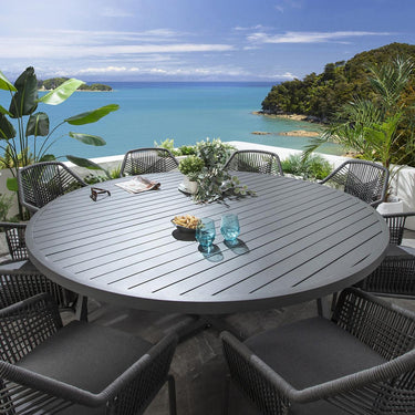 Quatropi Premium 8 Seat Round Garden Table and Chairs Dining Set Aluminium Grey