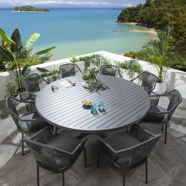 Quatropi Premium 8 Seat Round Garden Table and Chairs Dining Set Aluminium Grey