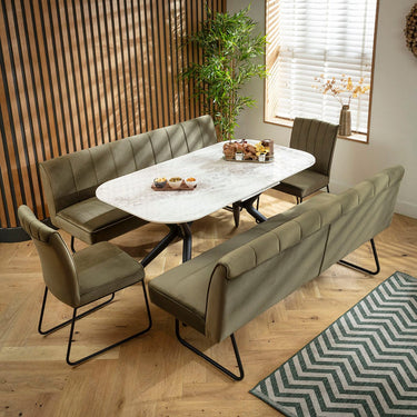 Quatropi Premium 8 Seater Extendable Bench Dining Set Green & Grey Ceramic SB2