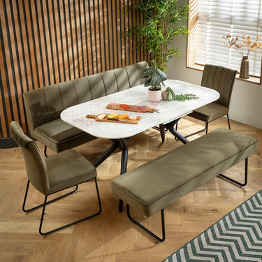 Quatropi Premium 8 Seater Extendable Bench Dining Set Green & Grey Ceramic XB2