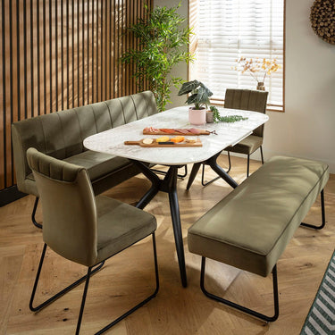 Quatropi Premium 8 Seater Extendable Bench Dining Set Green & Grey Ceramic XB2