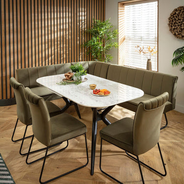 Quatropi Premium 8 Seater Extendable Corner Bench Dining Set Green & Grey Ceramic LR3
