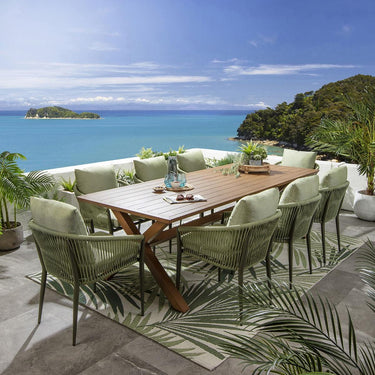 Quatropi Premium 8 Seater Garden Dining Set Green Oak Wood Effect Aluminium