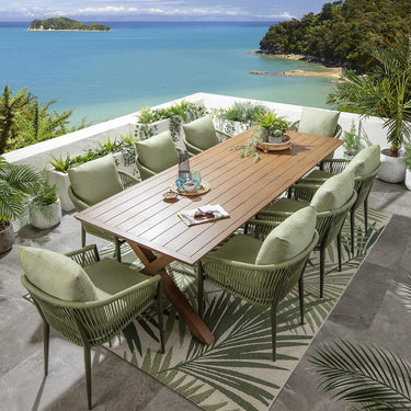 Quatropi Premium 8 Seater Garden Dining Set Green Oak Wood Effect Aluminium