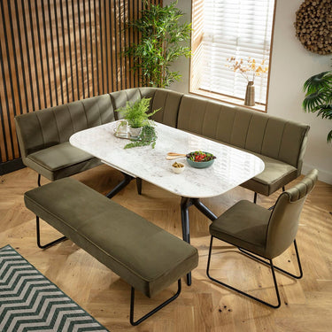 Quatropi Premium 9 Seater Extendable Corner Bench Dining Set Green & Grey Ceramic LRBB1