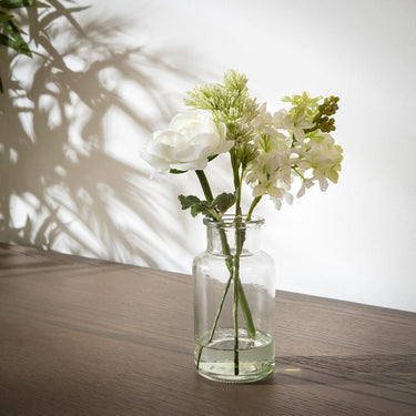 Quatropi Premium Artificial Flowers with Clear Glass Vase Faux Plants 25cm