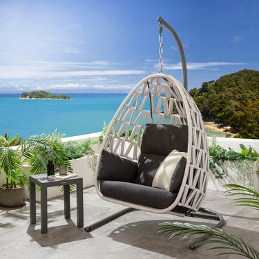 Quatropi Premium Garden Hanging Egg Chair Outdoor Light Grey Rope Swing Chair