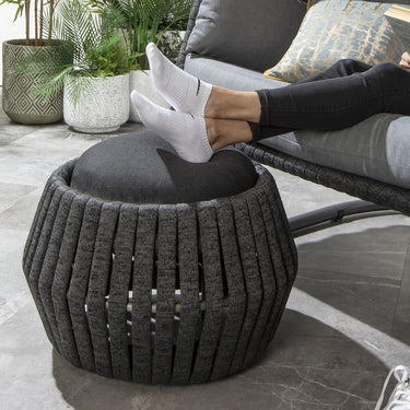 Quatropi Premium Garden Round Outdoor Footstool Pouffe Grey Rope Weave 62cm