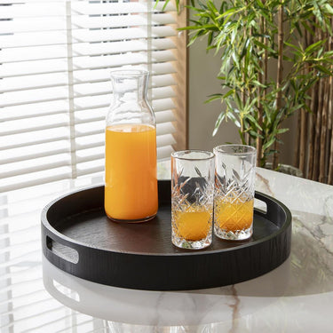 Quatropi Premium Large Round Wooden Tray Black 40cm