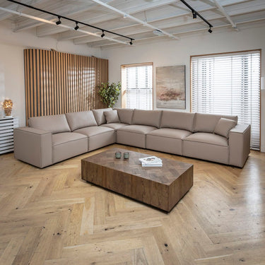 Quatropi Premium Modular Beige Leather Corner Sofa 6 Seater Couch 386x297cm