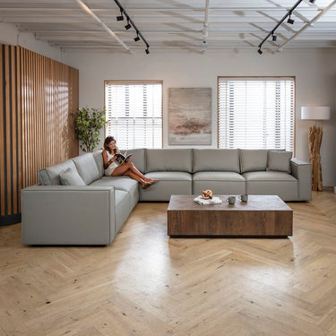 Quatropi Premium Modular Grey Leather Corner Sofa 6 Seater Couch 386x297cm