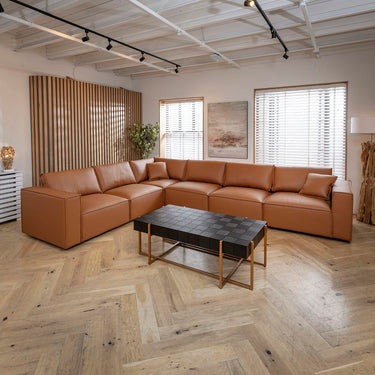 Quatropi Premium Modular Tan Leather Corner Sofa 6 Seater Couch 386x297cm