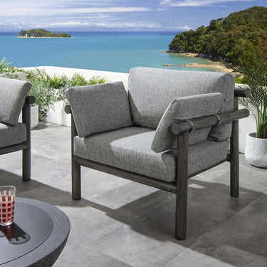 Quatropi Premium Outdoor Garden Armchair Log Wood Effect Aluminium Grey