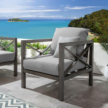 Quatropi Premium Outdoor Garden Armchair Modern Wood Effect Aluminium Grey