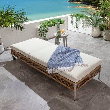 Quatropi Premium Outdoor Garden Cushioned Sun Lounger Neutral Beige Rope 200x77cm