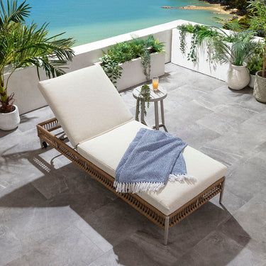 Quatropi Premium Outdoor Garden Cushioned Sun Lounger Neutral Beige Rope 200x77cm