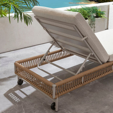 Quatropi Premium Outdoor Garden Cushioned Sun Lounger Neutral Beige Rope 200x77cm