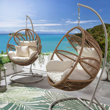 Quatropi Premium Outdoor Garden Hanging Egg Pod Chair Seat Neutral Beige
