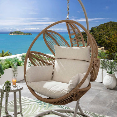 Quatropi Premium Outdoor Garden Hanging Egg Pod Chair Seat Neutral Beige