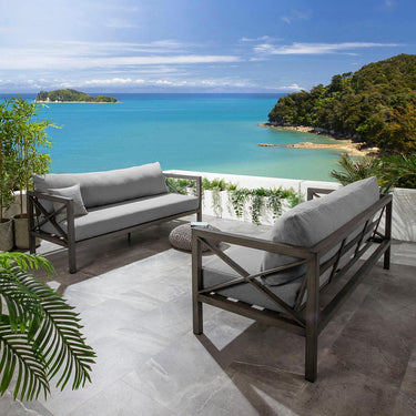 Quatropi Premium Outdoor Garden Sofa Modern Wood Effect Aluminium Grey 210cm