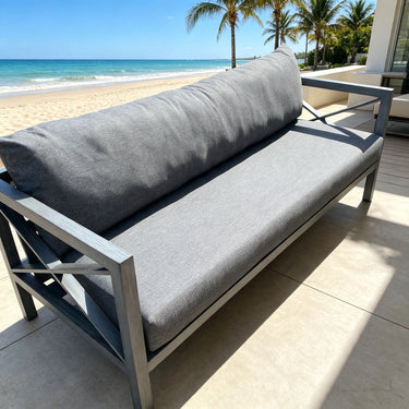 Quatropi Premium Outdoor Garden Sofa Modern Wood Effect Aluminium Grey 210cm