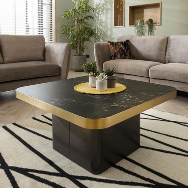 Quatropi Premium Set of 2 Ceramic Marble Top Large Coffee Tables White & Black Square