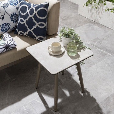 Quatropi Premium Small Outdoor Garden Side End Coffee Table Beige Ceramic 45cm