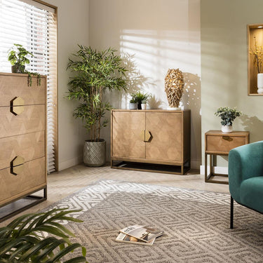 Quatropi Premium Wooden 2 Door Sideboard Console Oak & Gold Metal Brown 108cm
