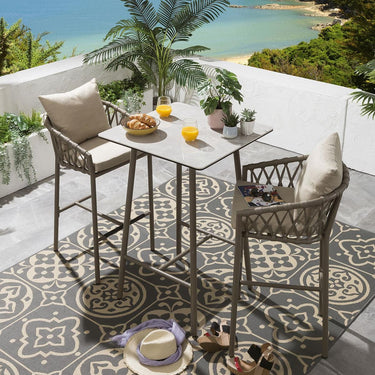 Quatropi Quatropi 2 Seater Outdoor Garden Bar Table And Stools Set Aluminium Beige